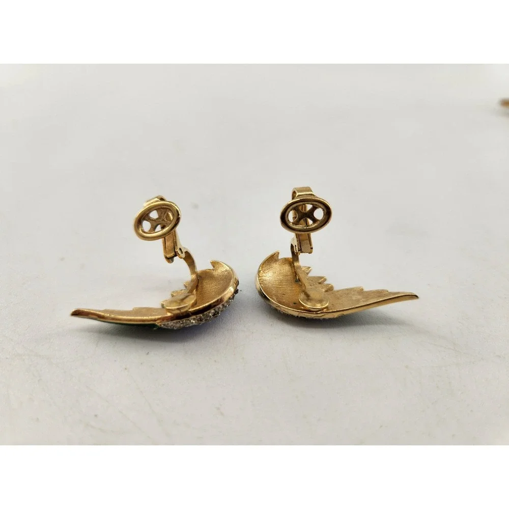 Trifari Birds‎ of Paradise Brooch & Earring Set Blue Green Enamel Rhinestone